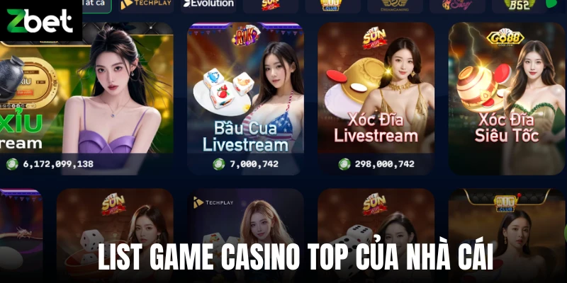 List game casino top của nhà cái